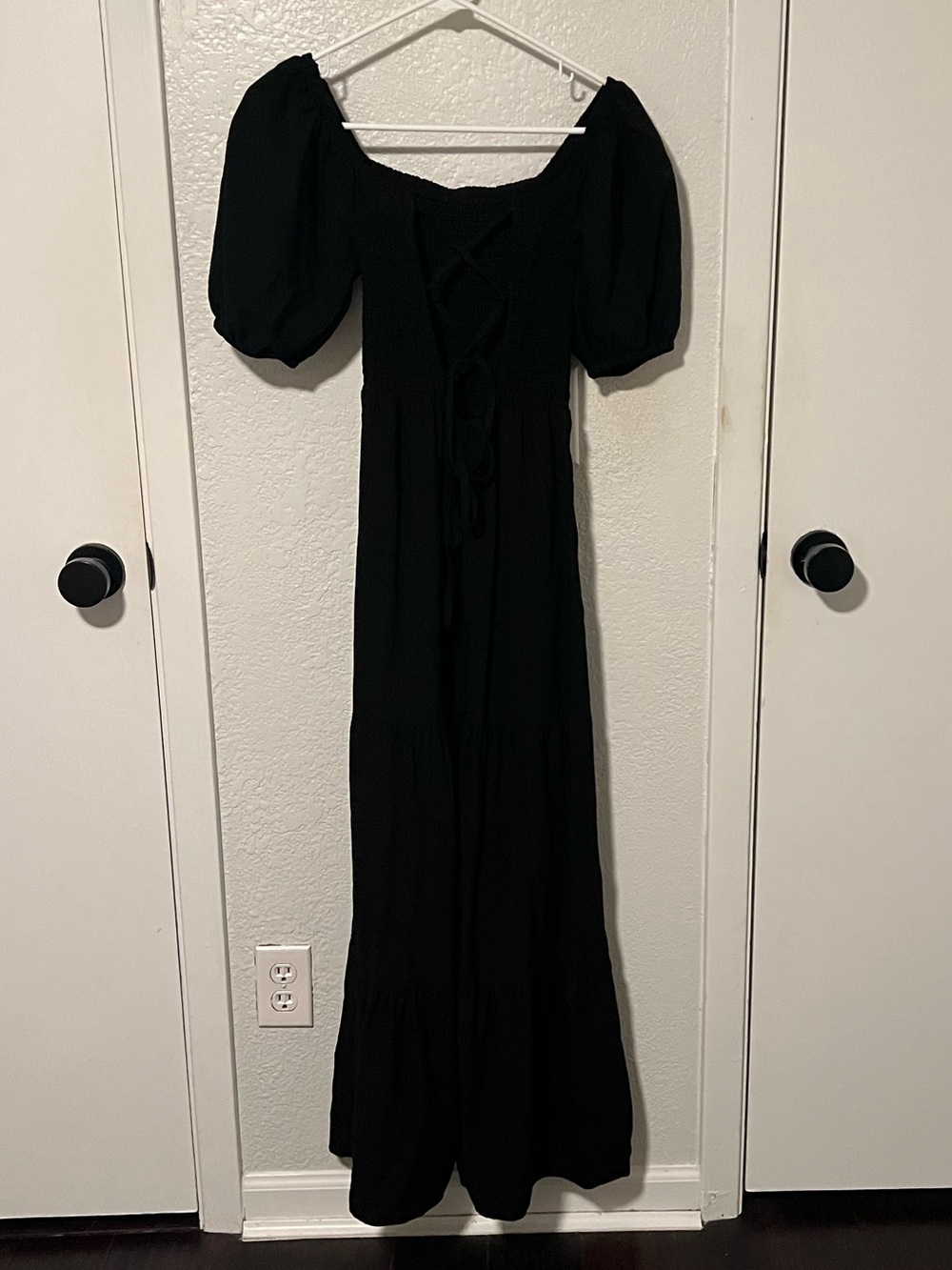Topshop Black Puff Sleeve Maxi Dress with open strap tie back